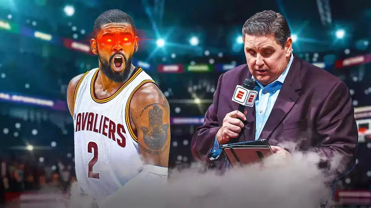Brian Windhorst (ESPN) with Kyrie Irving (cavs) looking angry and with woke eyes