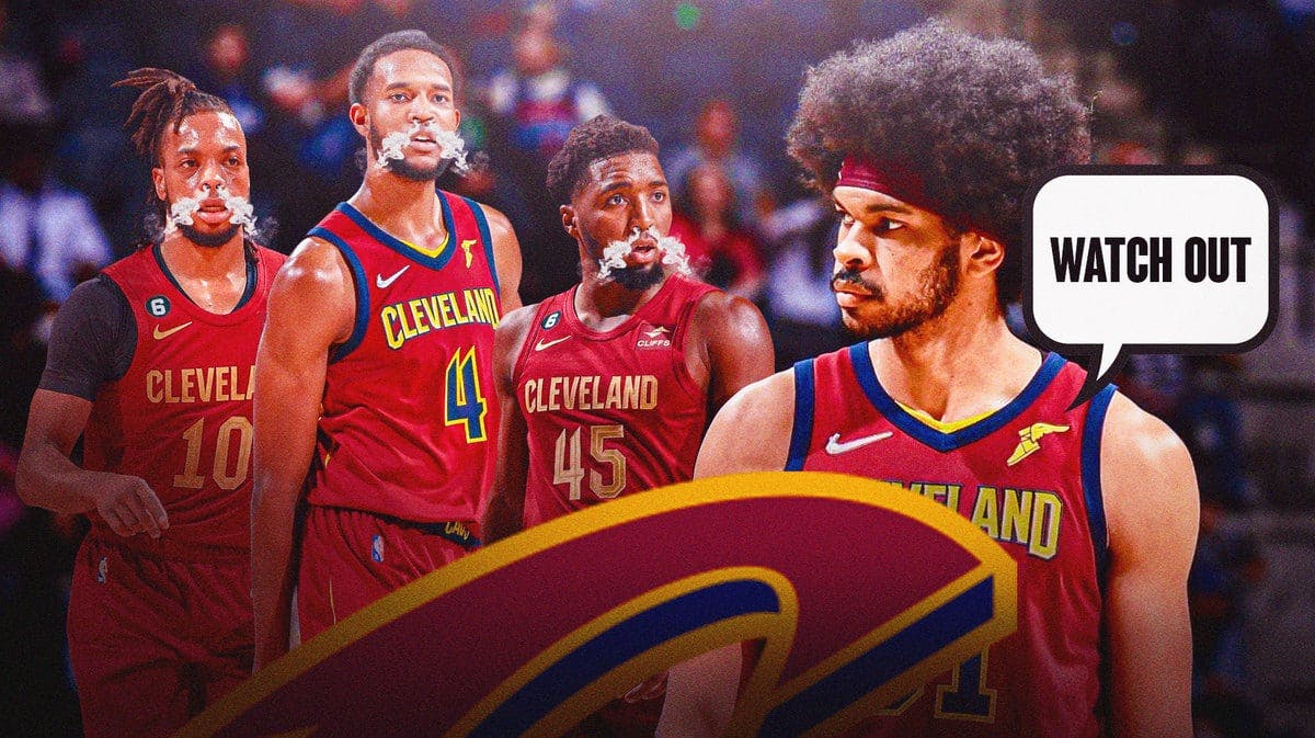 Jarrett Allen saying “Watch out”, have Donovan Mitchell, Evan Mobley, Darius Garland all behind him with smoke coming out of all their noses in Cavs jerseys
