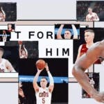 Cavs' Donovan Mitchell in the Do it for Him meme, with pictures of Sam Merrill on the empty spaces
