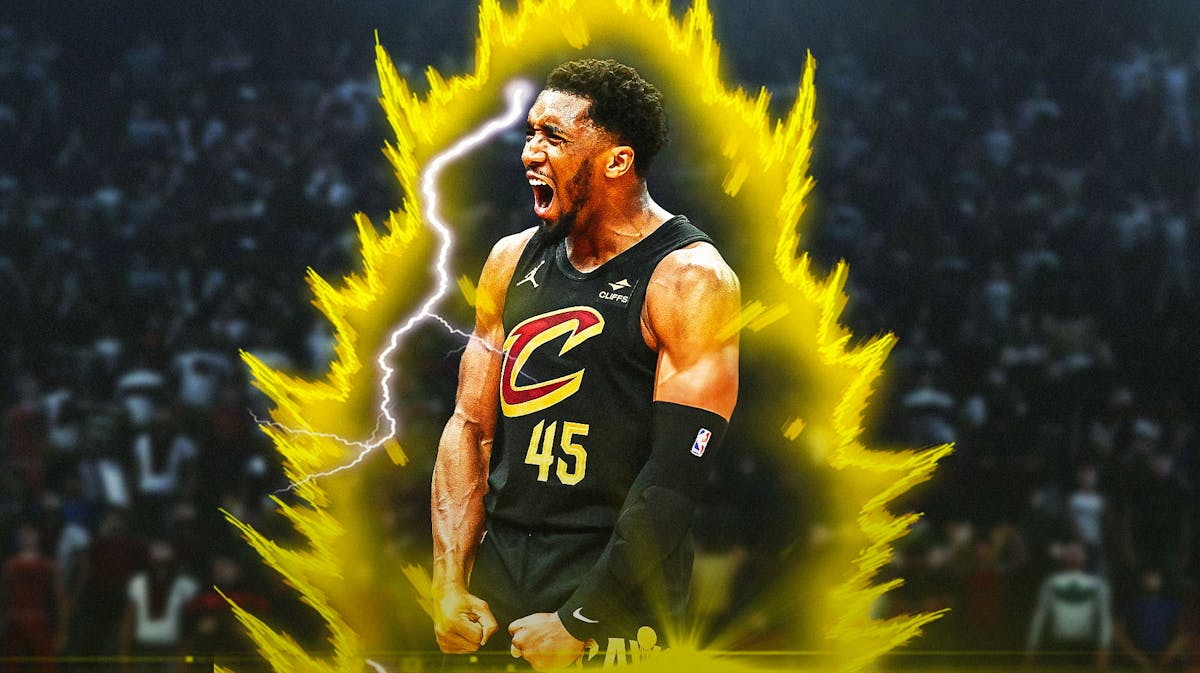 Donovan Mitchell (Cavs) looking hyped and with supersaiyan glow