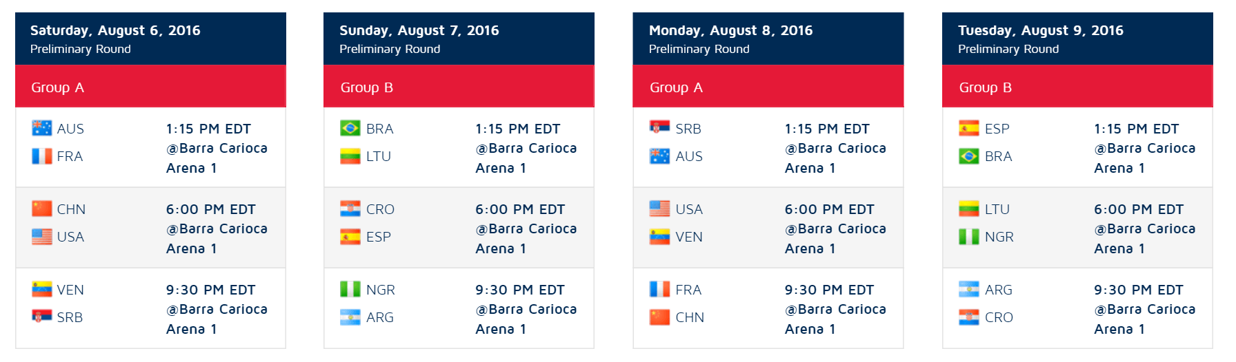 Team USA Schedule 1