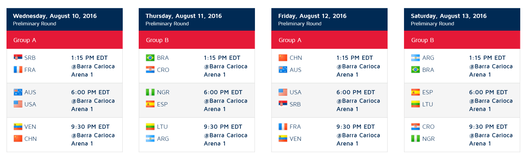 Team USA Schedule 2
