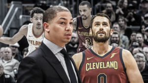 Tyronn Lue, Kevin Love, George Hill, Trae Young
