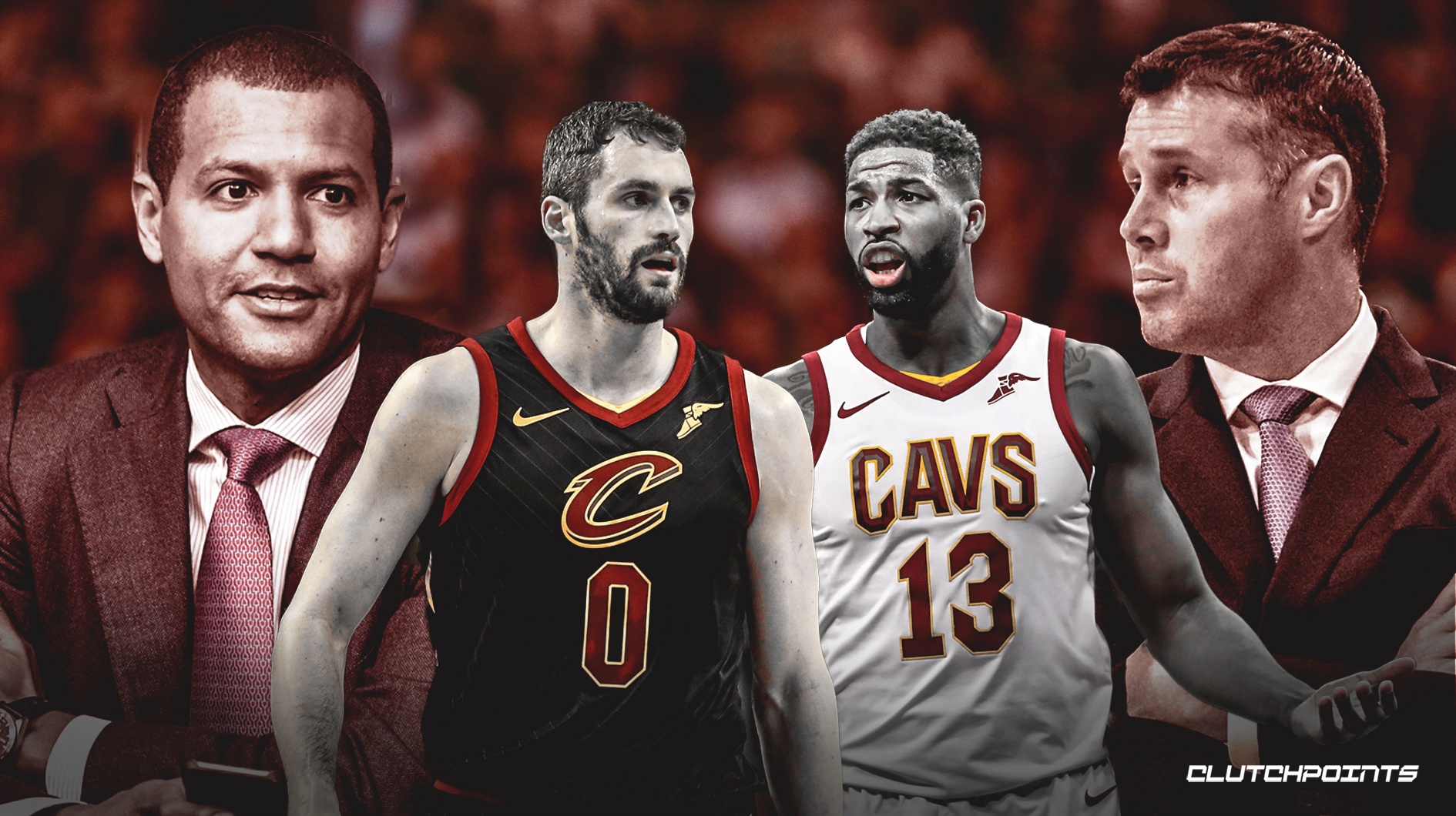 Koby Altman, Kevin Love, Tristan Thompson, Dave Joerger